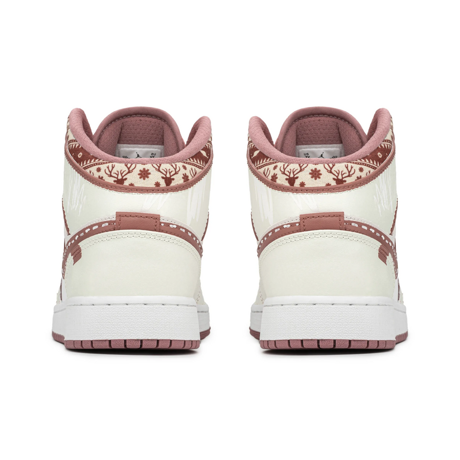 Custom Air Jordan 1 White Red Elk Print Mid