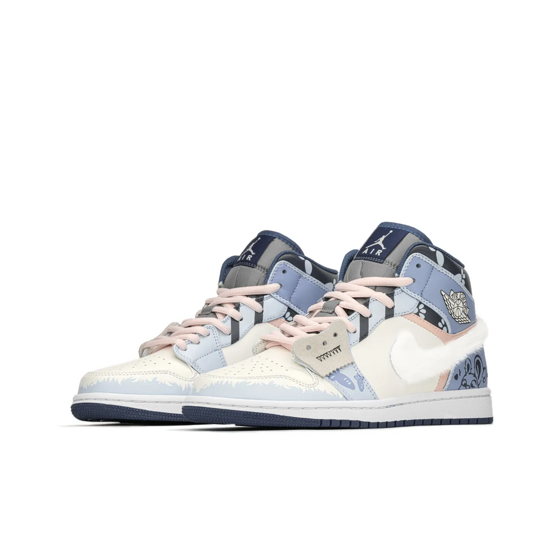 Custom Air Jordan 1 Blue Grey Cartoon Carrot Print
