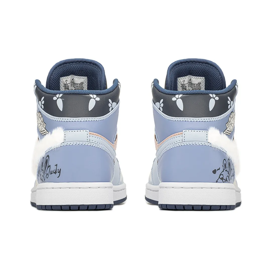 Custom Air Jordan 1 Blue Grey Cartoon Carrot Print
