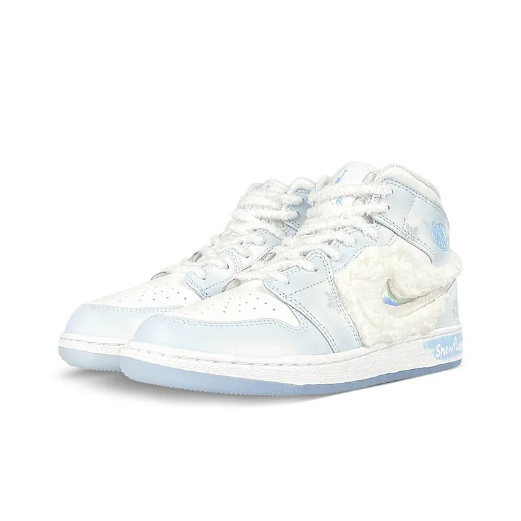 Custom Air Jordan 1 Blue White Fluff And Snowflakes