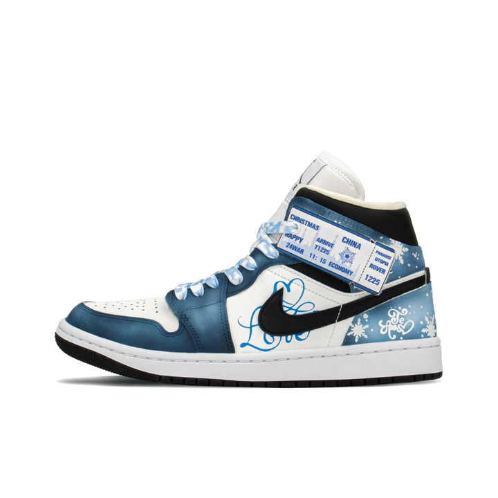 Custom Air Jordan 1 Dark Blue Black White Snowflakes