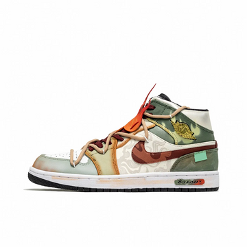 Custom Air Jordan 1 Green Orange Brown-red