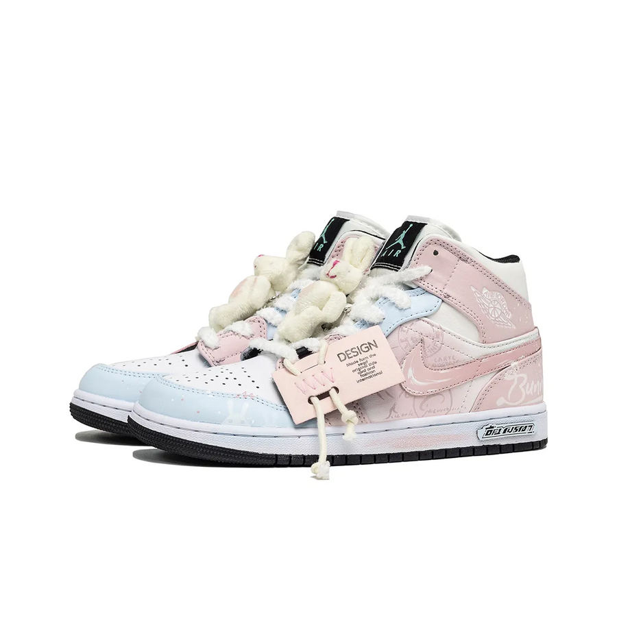 Custom Air Jordan 1 Blue Pink Bunny Graffiti