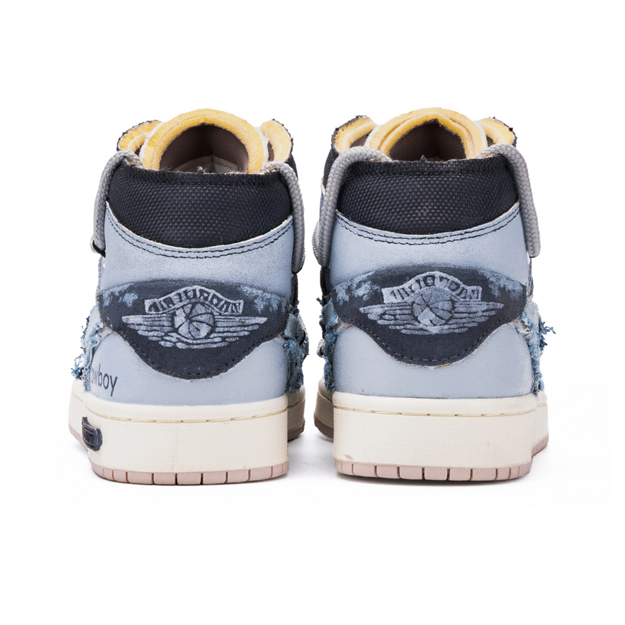 Custom Air Jordan 1 Blue Grey Denim Fabric