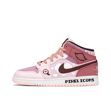 Custom Air Jordan 1 Pink Love Heart Pixel Icons