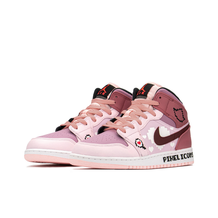 Custom Air Jordan 1 Pink Love Heart Pixel Icons