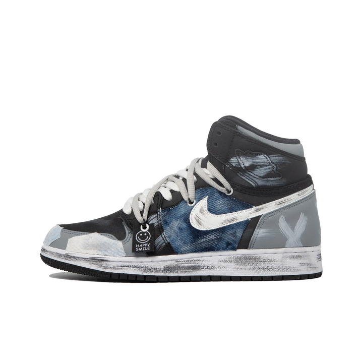 Custom Air Jordan 1 Black Grey Blue Graffiti High