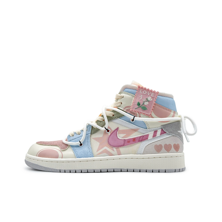 Custom Air Jordan 1 Color Geometric Splicing Pink Blue