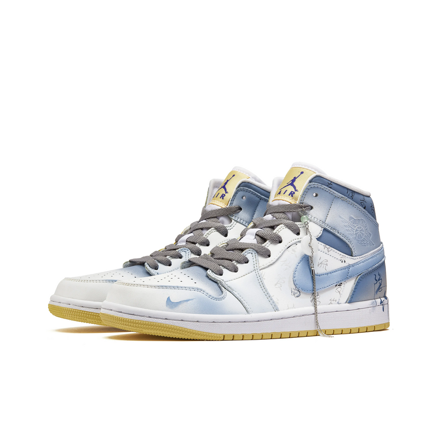Custom Air Jordan 1 Blue Grey Chinese Characters