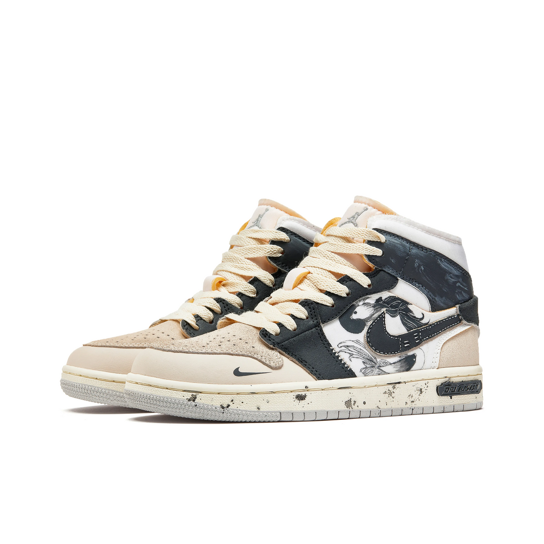 Custom Air Jordan 1 Light Khaki Navy Blue