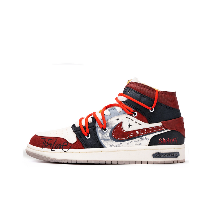Custom Air Jordan 1 Red Black Dull Blue Graffiti