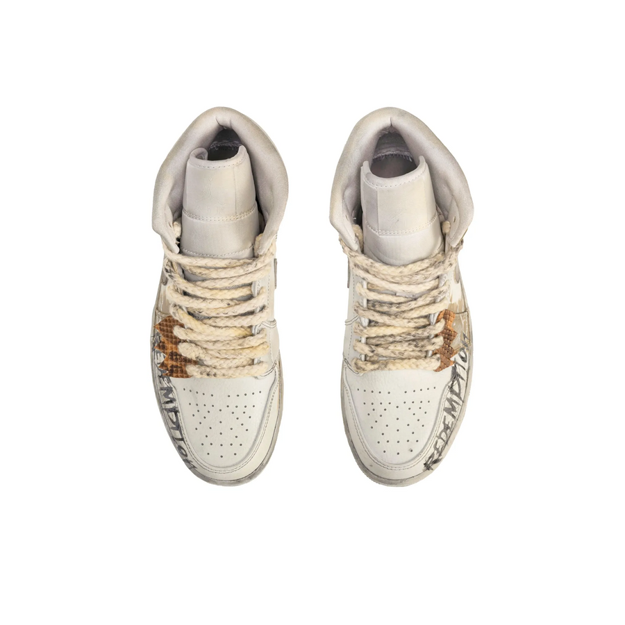 Custom Air Jordan 1 Beige Khaki Grey Graffiti