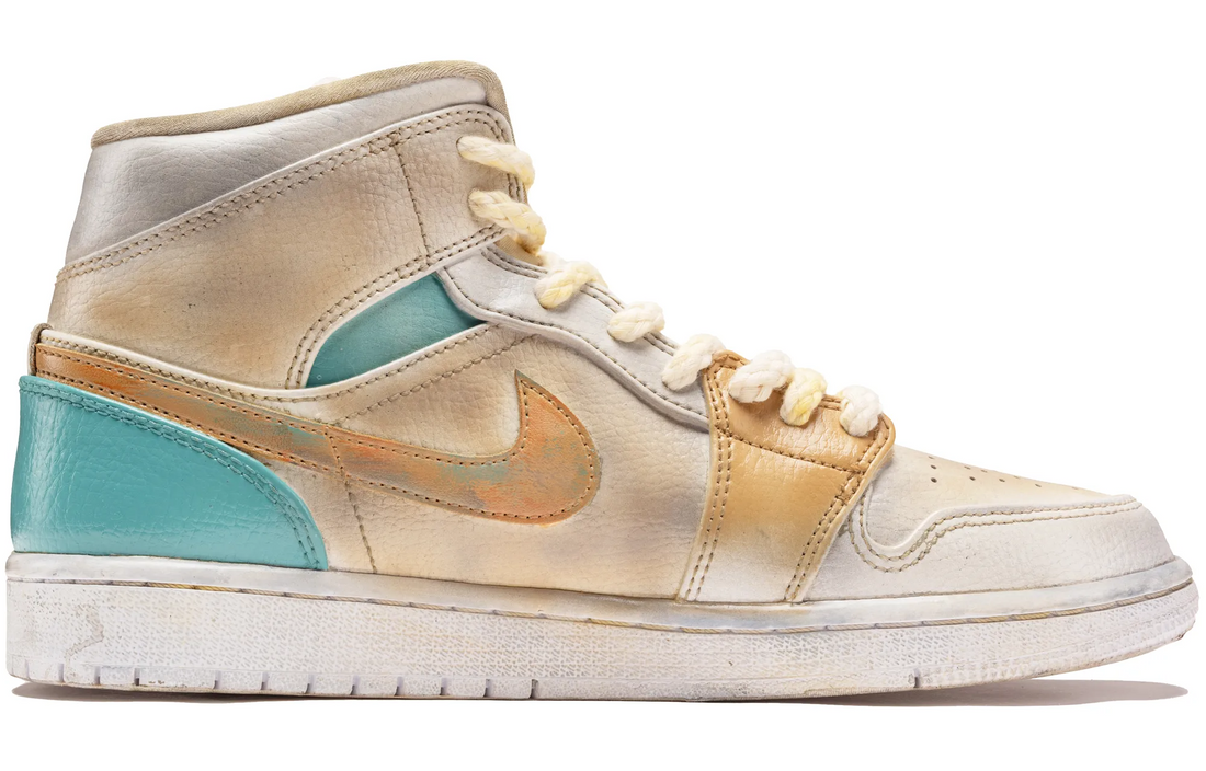 Custom Air Jordan 1 Green Orange Off White Deer Pattern