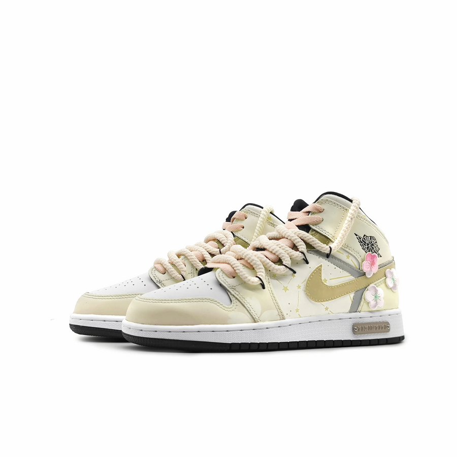 Custom Air Jordan 1 Beige With Pink Peach Blossoms