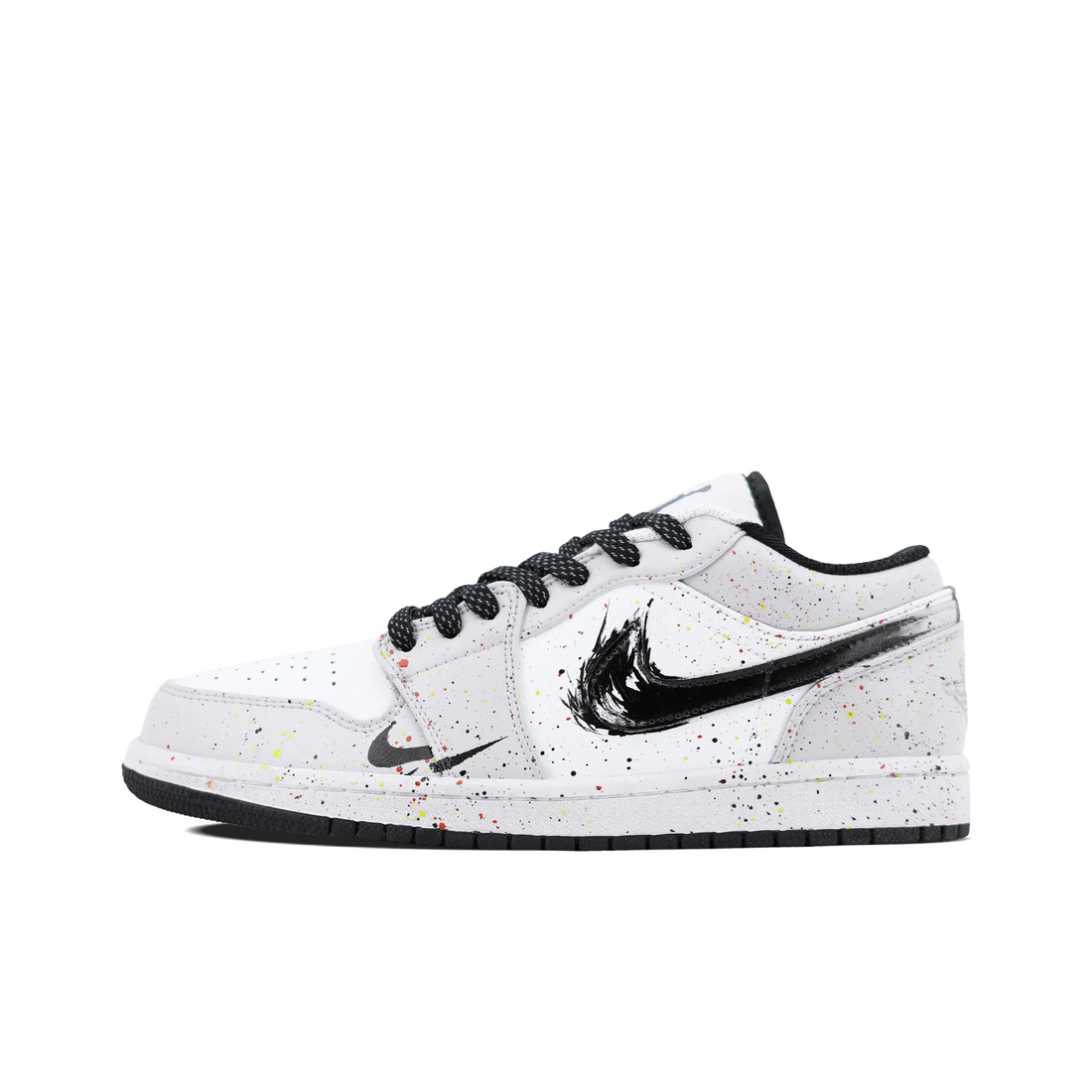 Custom Air Jordan 1 Light Grey Black With Colorful Ink Splash Low