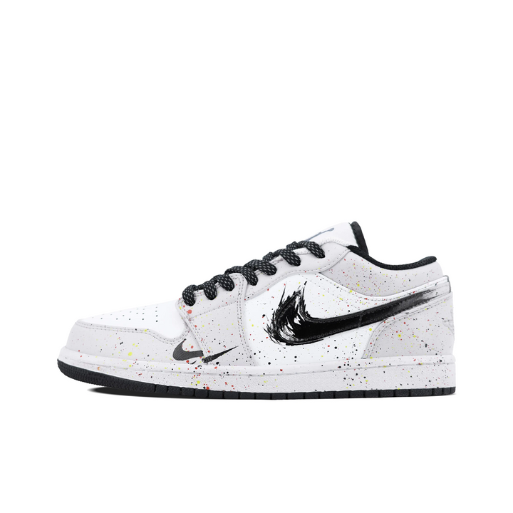 Custom Air Jordan 1 Light Grey Black With Colorful Ink Splash Low