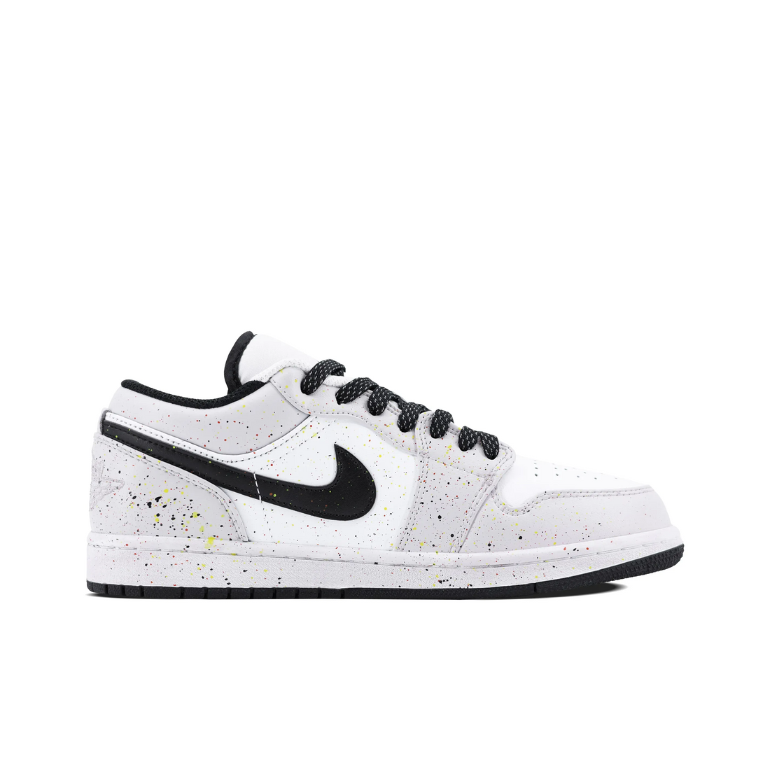Custom Air Jordan 1 Light Grey Black With Colorful Ink Splash Low