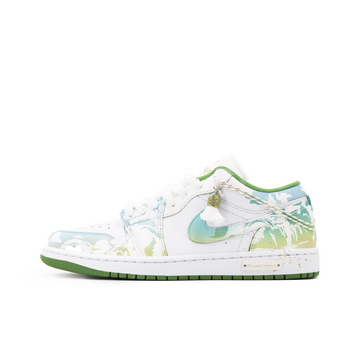 Custom Air Jordan 1 White Yellow Green Pattern Low