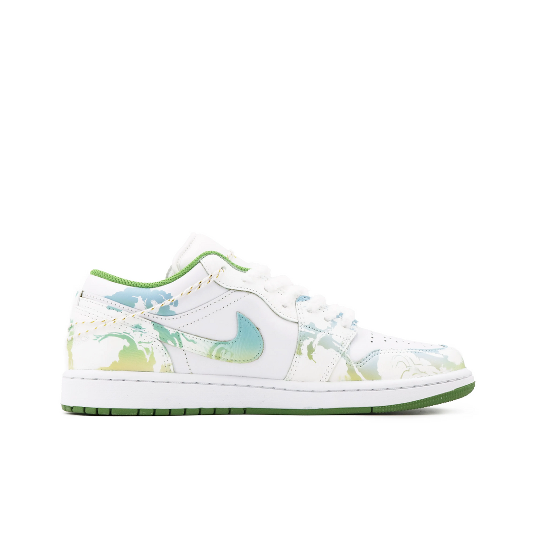 Custom Air Jordan 1 White Yellow Green Pattern Low