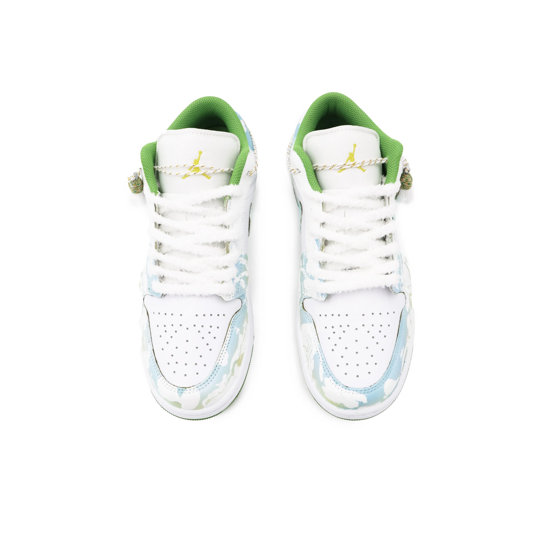 Custom Air Jordan 1 White Yellow Green Pattern Low