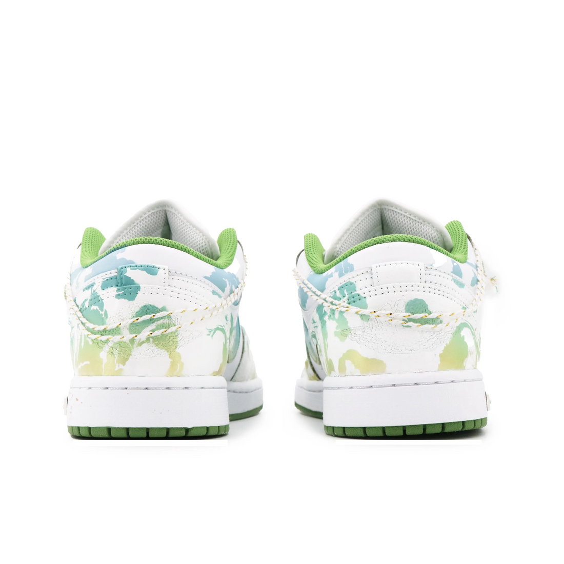 Custom Air Jordan 1 White Yellow Green Pattern Low