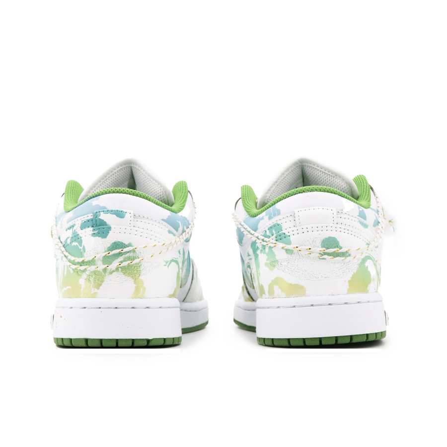Custom Air Jordan 1 White Yellow Green Pattern Low
