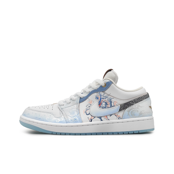 Custom Air Jordan 1 Light Blue White Gradient Mythical Animal Low