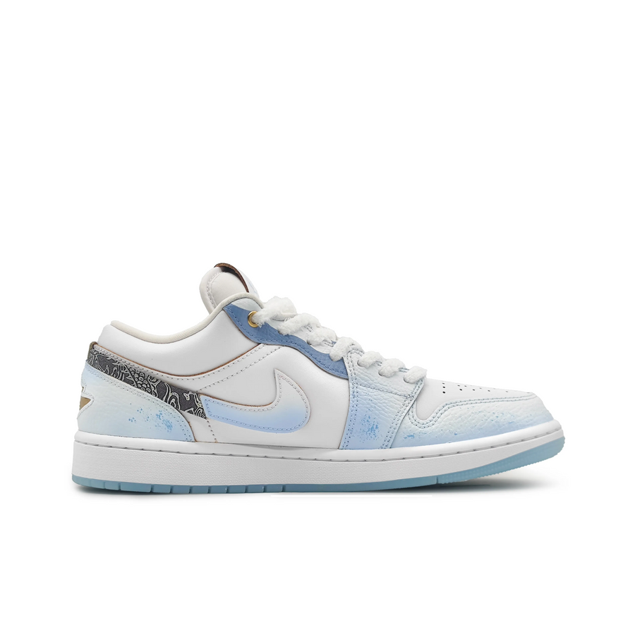 Custom Air Jordan 1 Light Blue White Gradient Mythical Animal Low