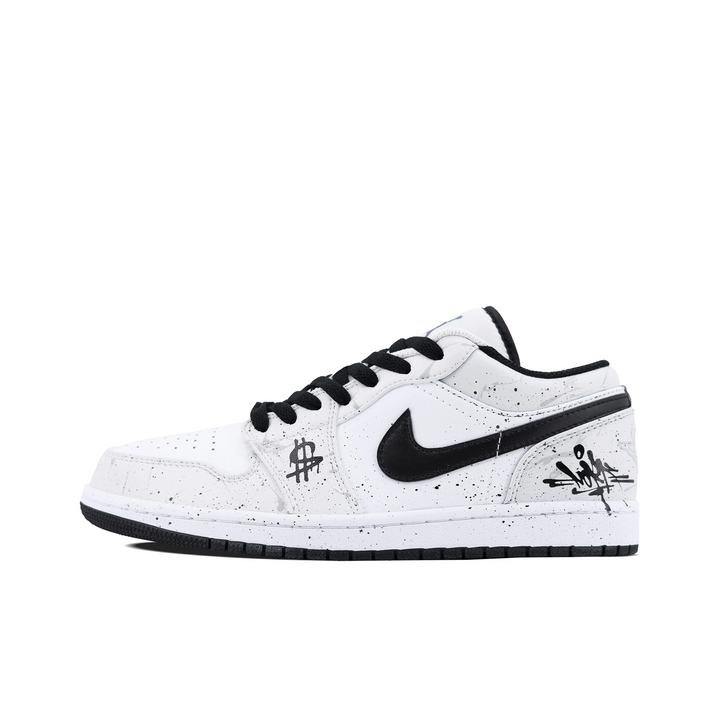 Custom Air Jordan 1 White Black Ink Splash Low