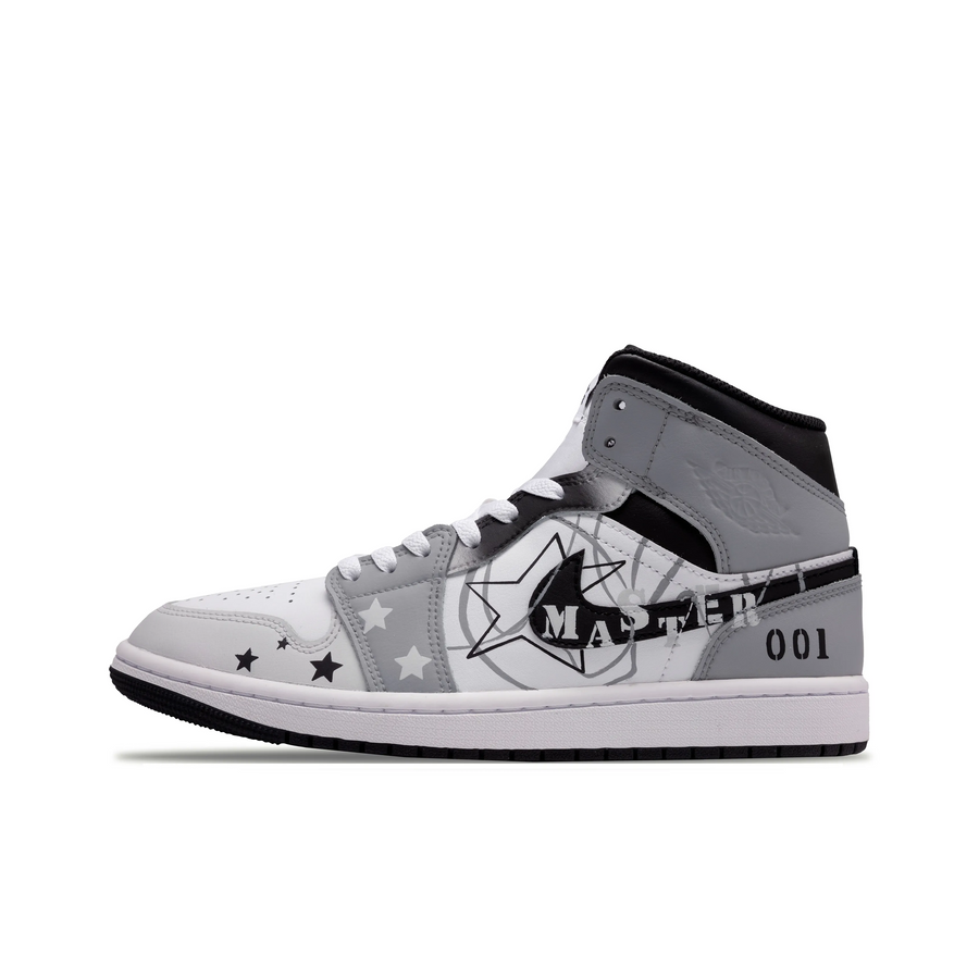 Custom Air Jordan 1 Grey White Black Five-pointed Stars