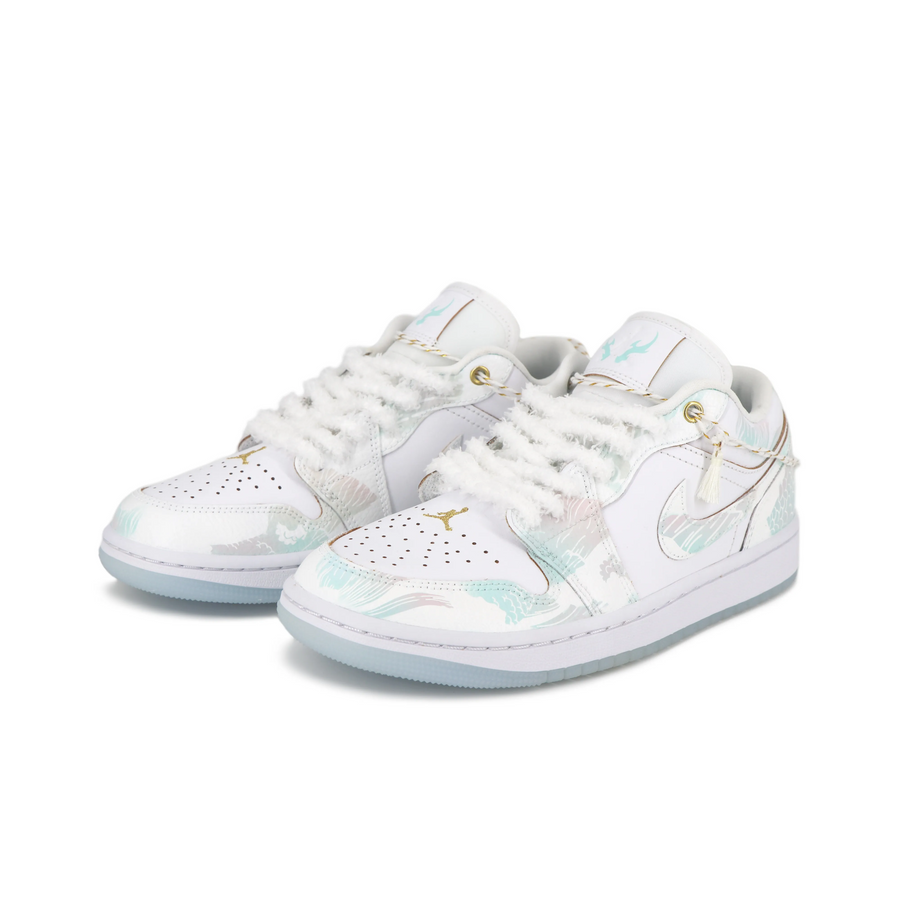 Custom Air Jordan 1 White Cyan-blue Pink Gradient Graffiti
