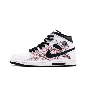 Custom Air Jordan 1 White Black Pink Plum Blossoms In Bloom