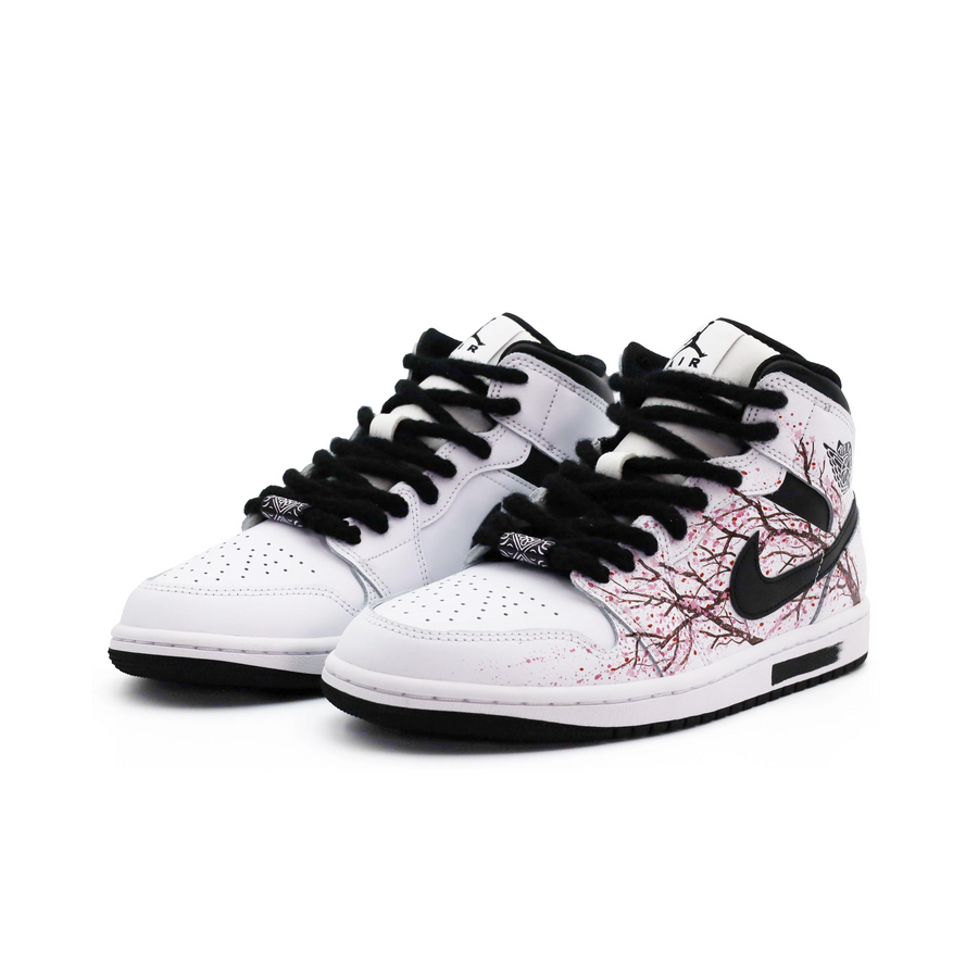 Custom Air Jordan 1 White Black Pink Plum Blossoms In Bloom