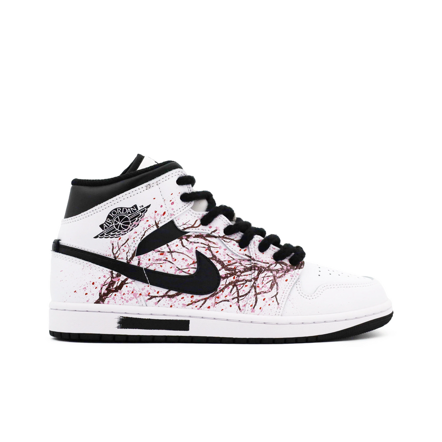 Custom Air Jordan 1 White Black Pink Plum Blossoms In Bloom