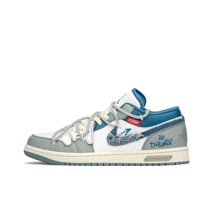 Custom Air Jordan 1 Blue Denim Fabric White Low