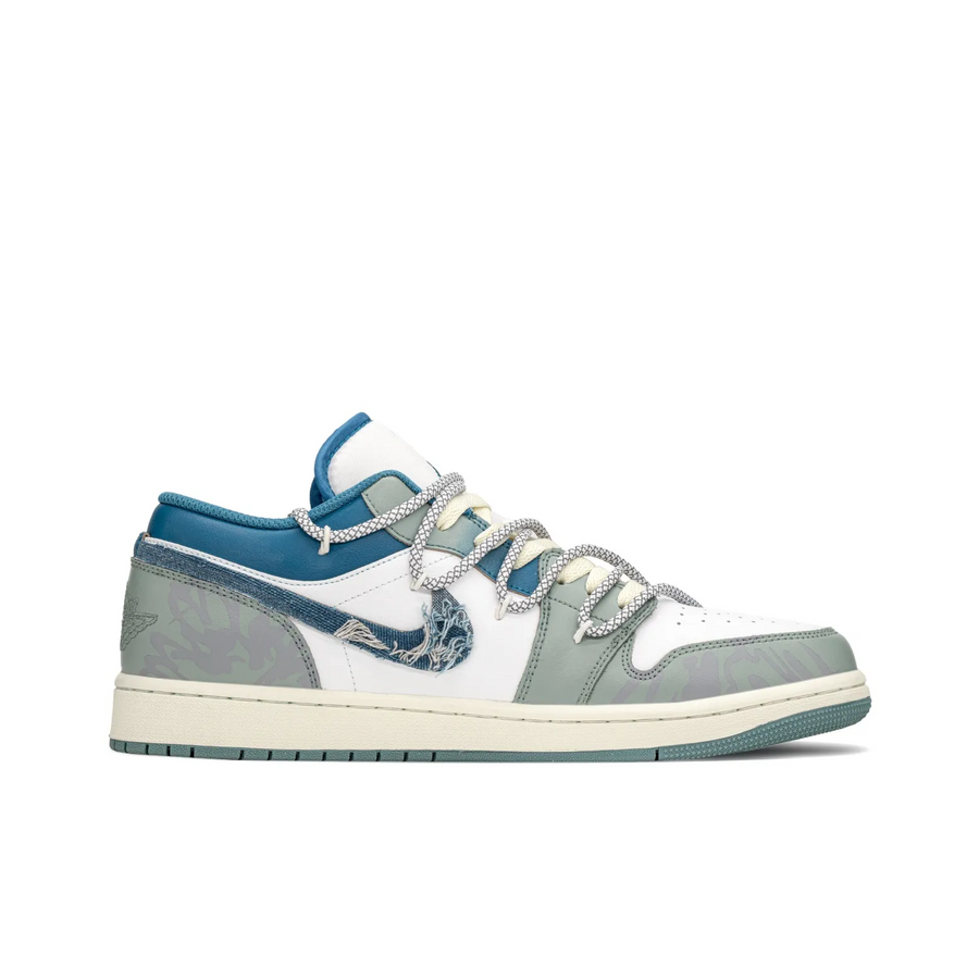 Custom Air Jordan 1 Blue Denim Fabric White Low