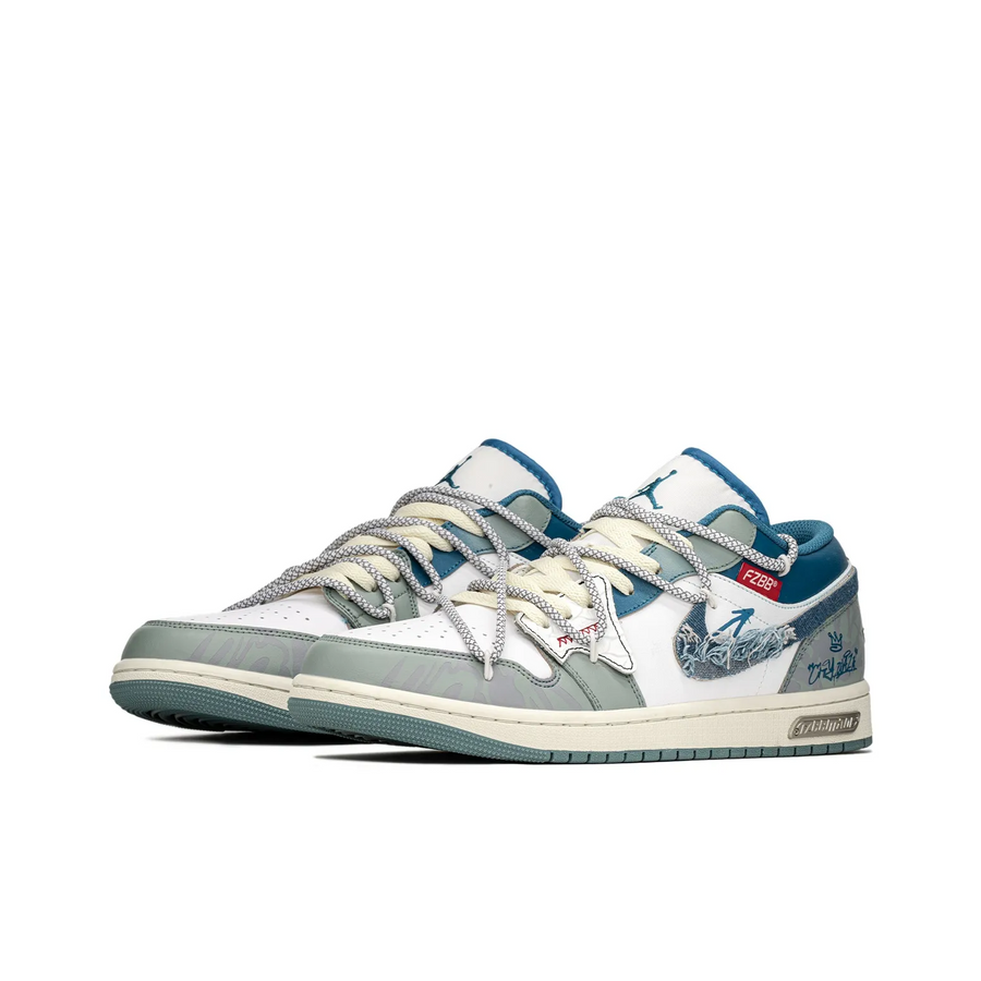 Custom Air Jordan 1 Blue Denim Fabric White Low