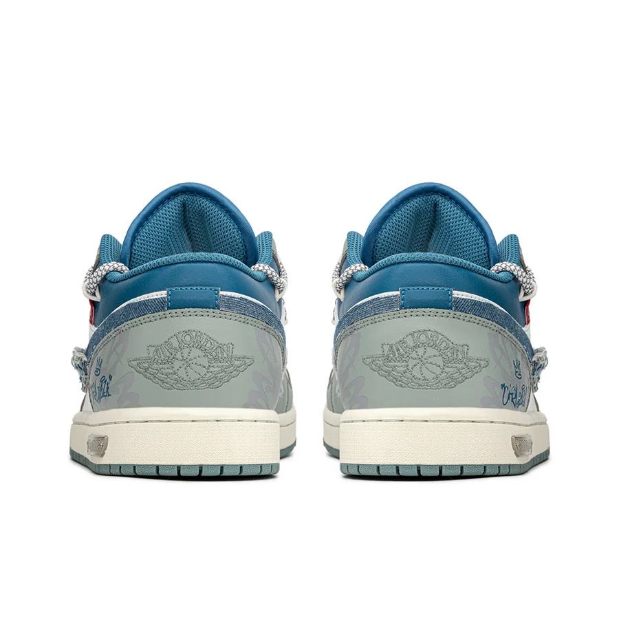 Custom Air Jordan 1 Blue Denim Fabric White Low