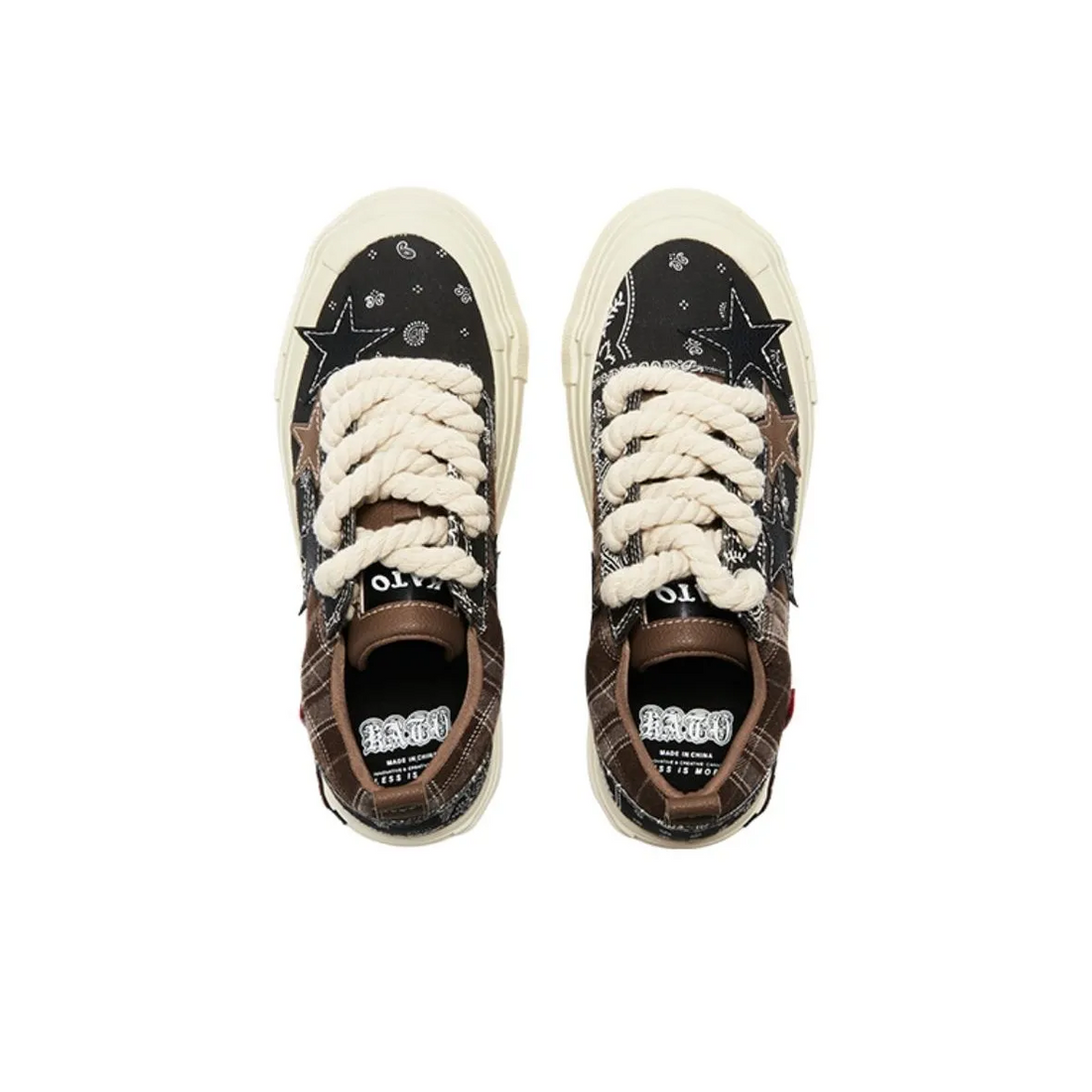 Custom Sneaker Black Dark Brown Checkered Stars