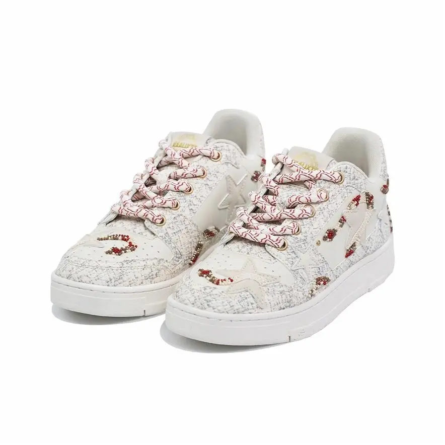 Custom Sneaker White Stars Red Embellishment