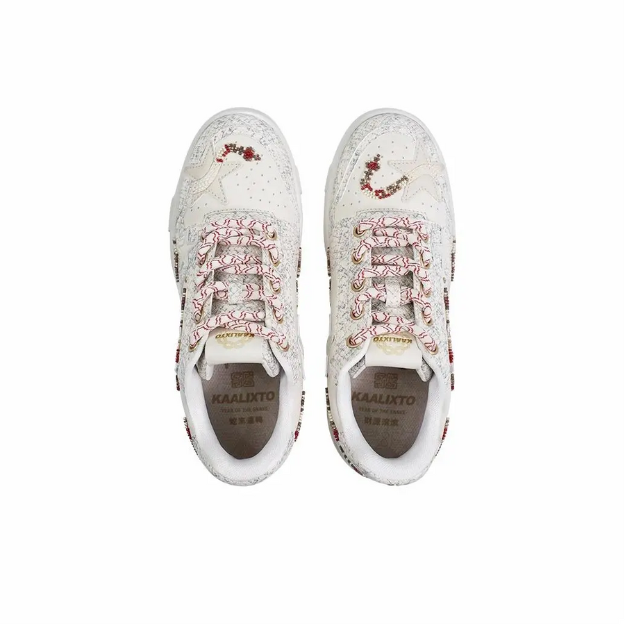 Custom Sneaker White Stars Red Embellishment
