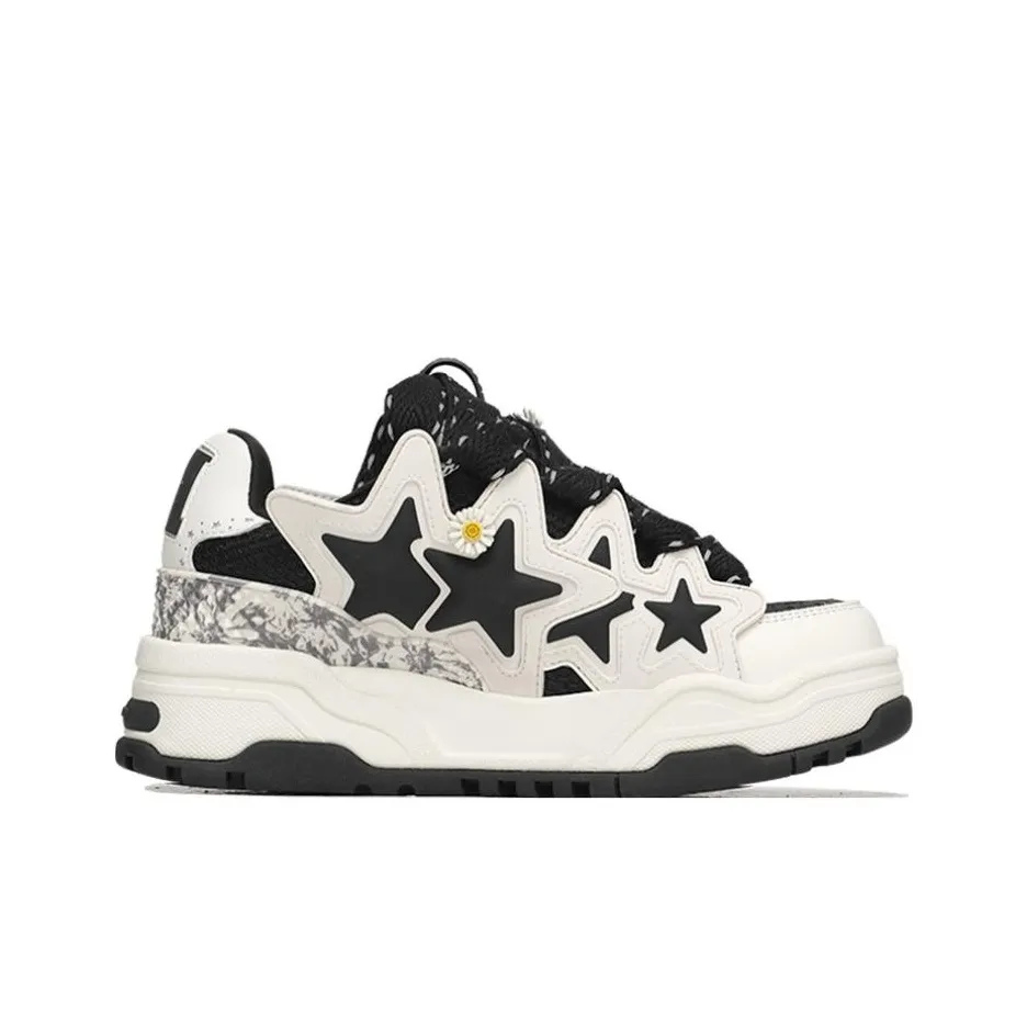 Custom Sneaker Stars Black White With Little Daisies