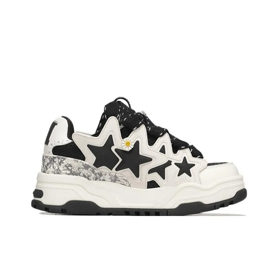 Custom Sneaker Stars Black White With Little Daisies