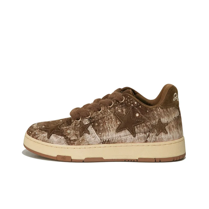 Custom Sneaker Stars Brown Plush Shoelaces