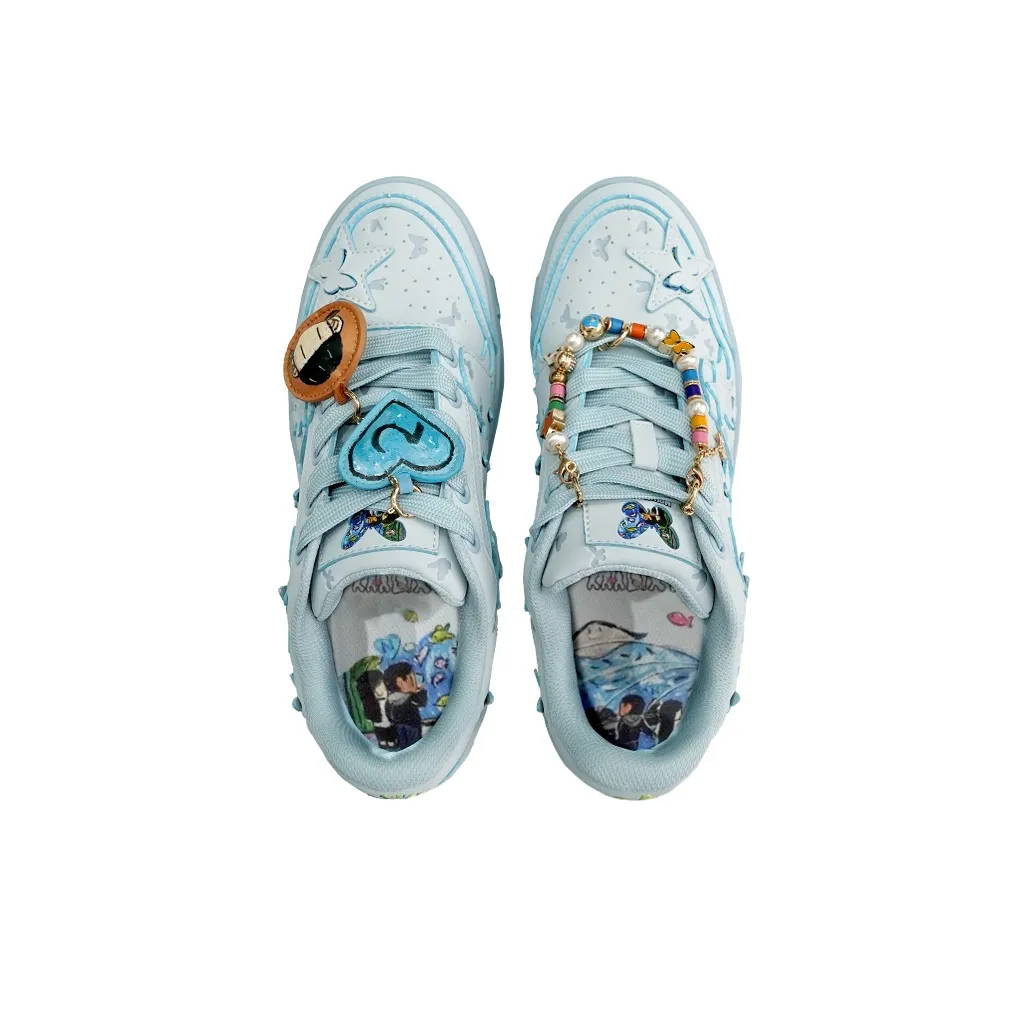 Custom Sneaker Light Blue Stars And Butterflies