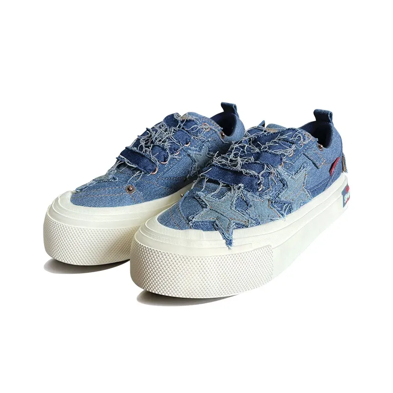 Custom Sneaker Stars Blue Denim Fabric