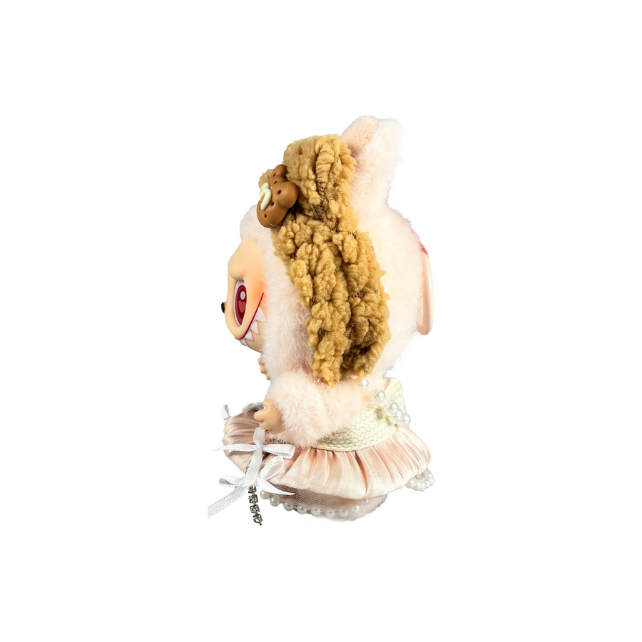 Custom Labubu Khaki Biscuit Headband Pink Pearl Tulle Skirt
