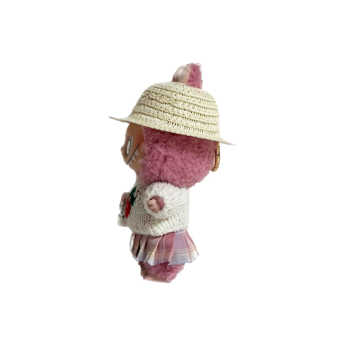 Custom Labubu Straw Hat White Sweater Pink JK Skirt