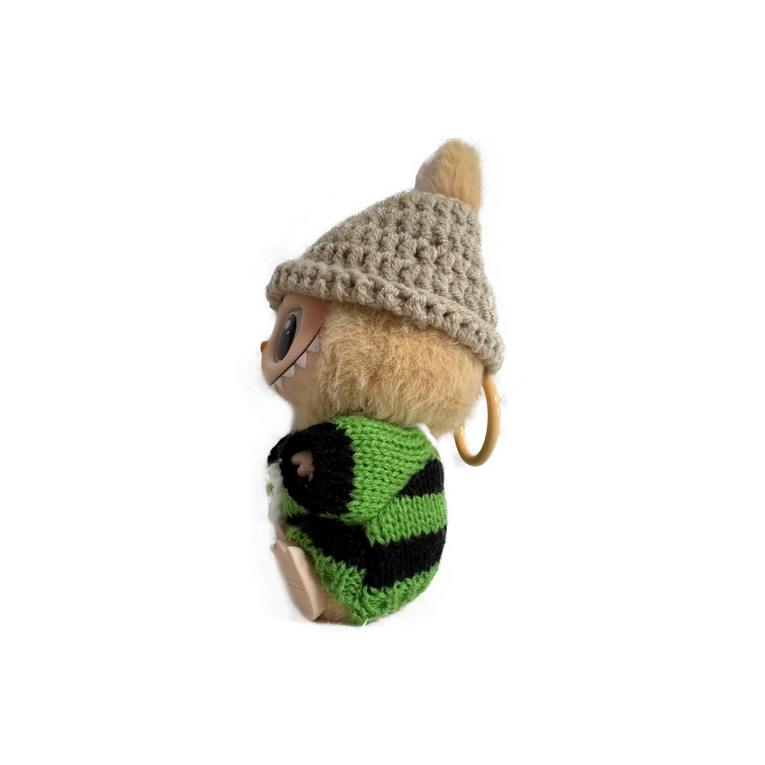 Custom Labubu Gray Beanie And Green Black Sweater