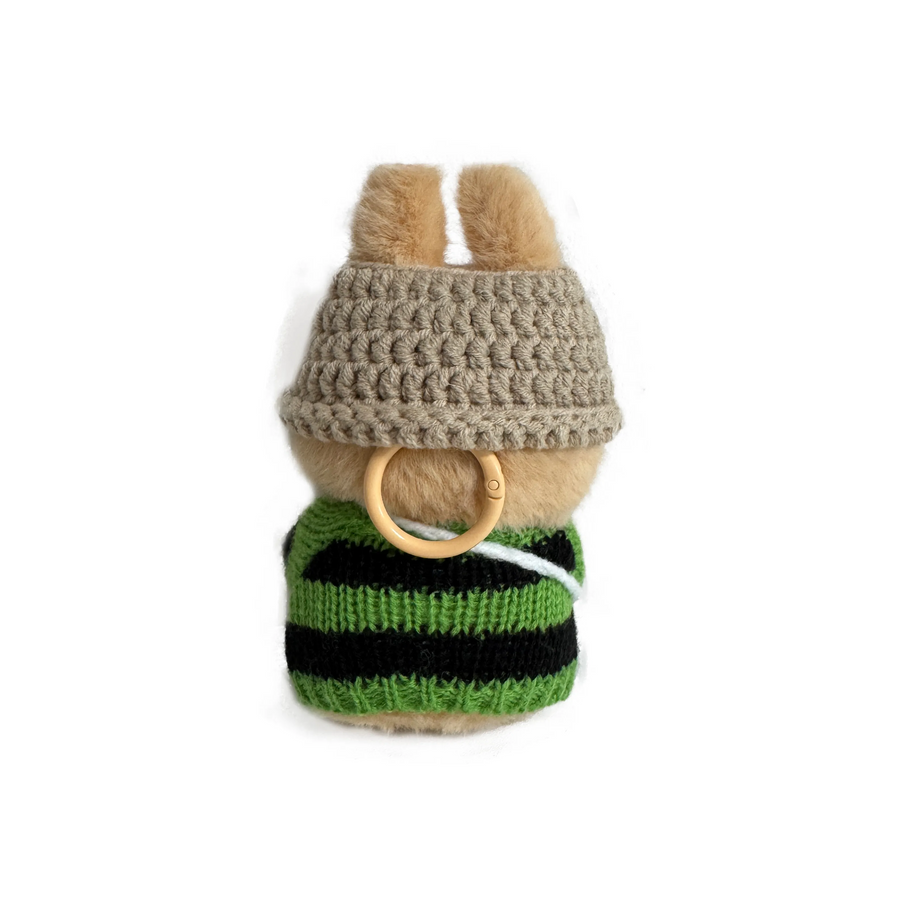 Custom Labubu Gray Beanie And Green Black Sweater